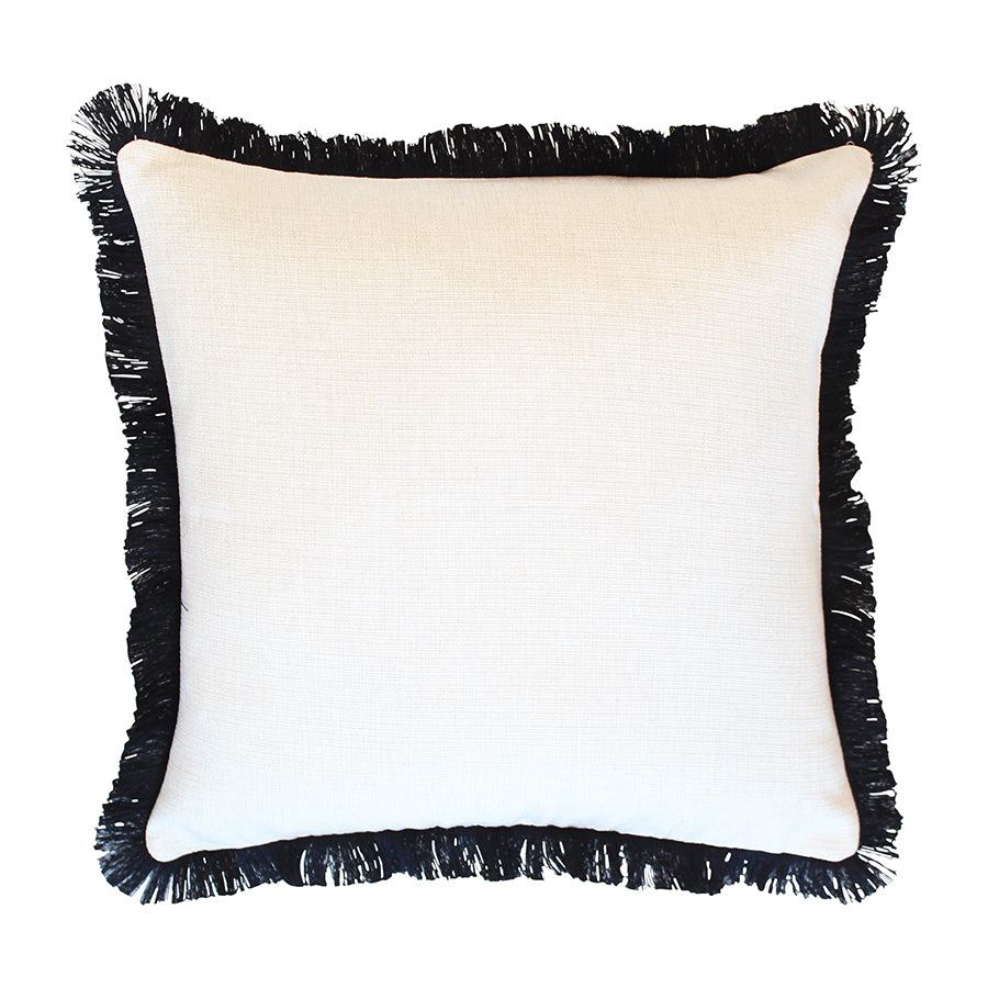 Cushion Cover-Coastal Fringe Black-Solid Natural-60cm x 60cm-0