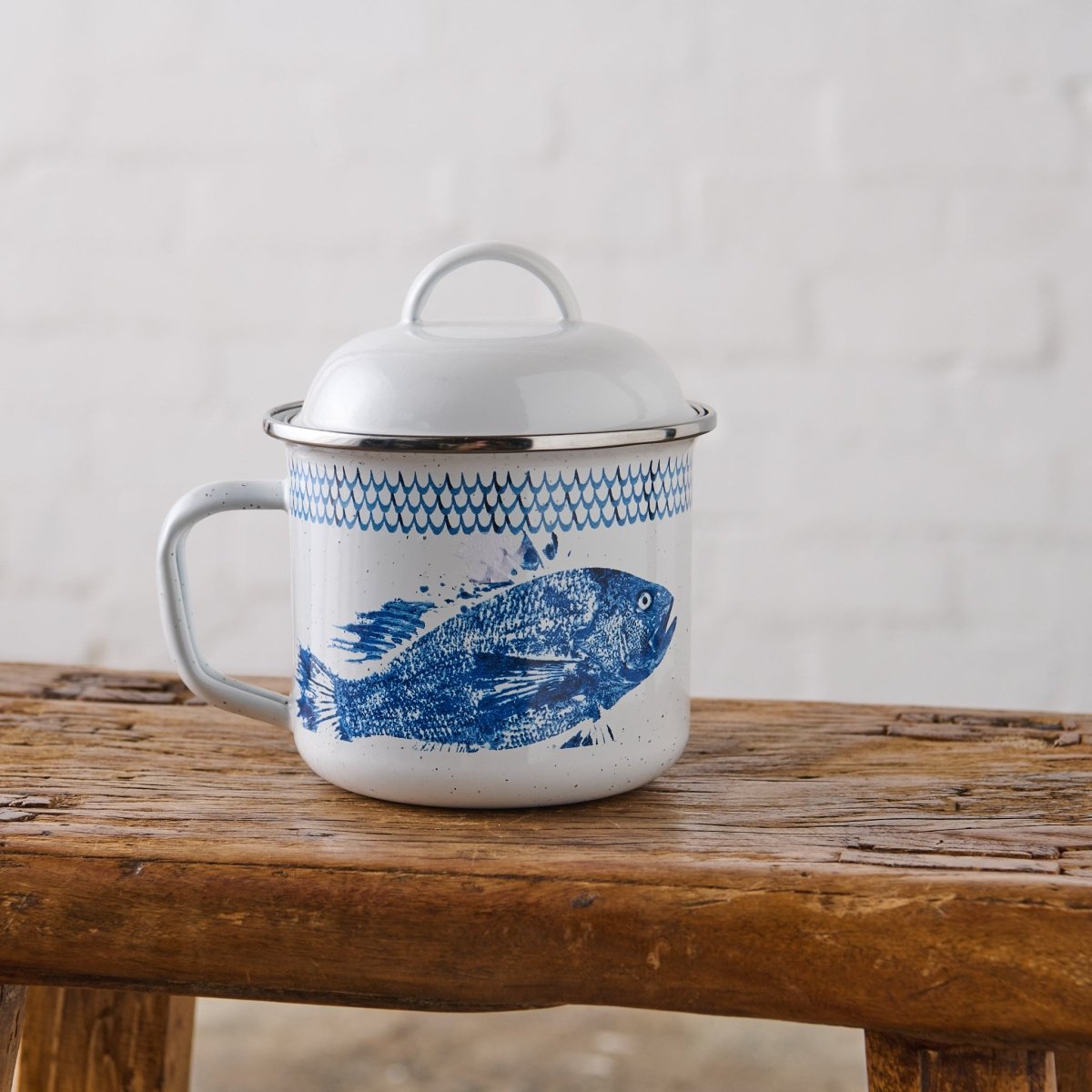 Enamel Soup Mugs with Lid - Blue Fish-0