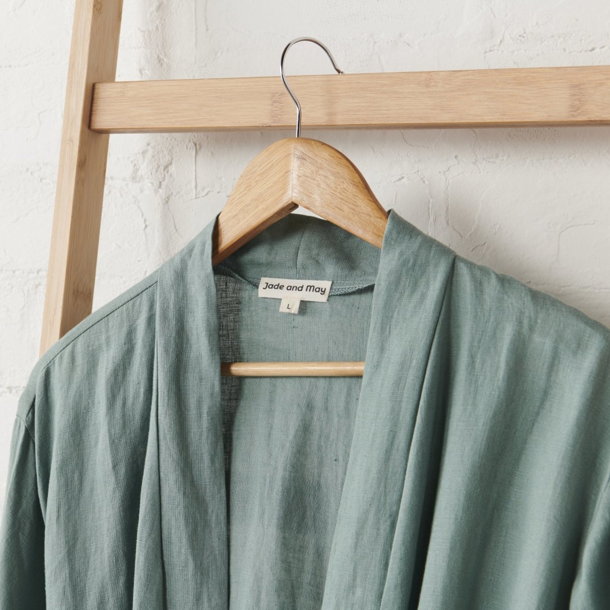 Linen Bathrobe in Sage Green-2