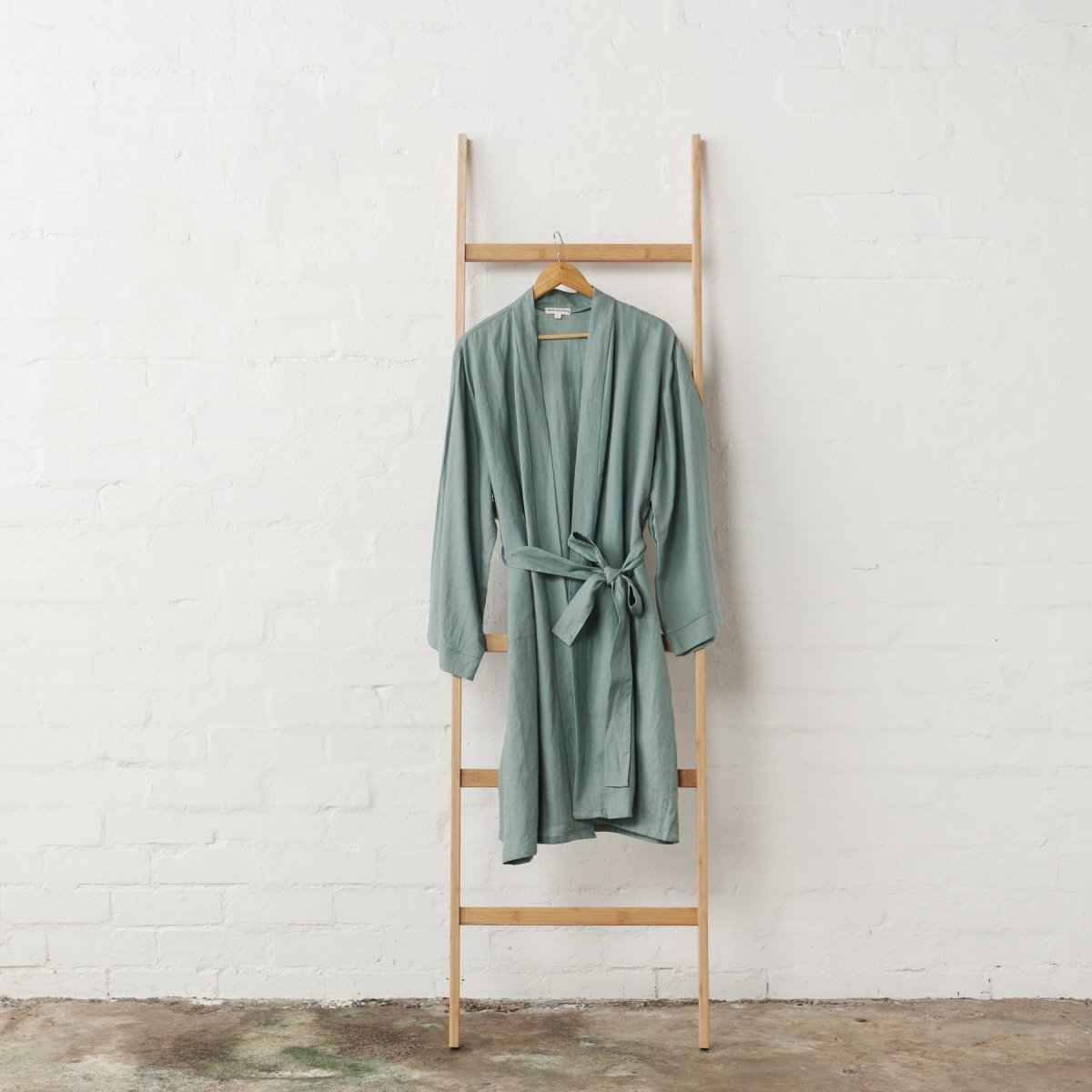 Linen Bathrobe in Sage Green-0